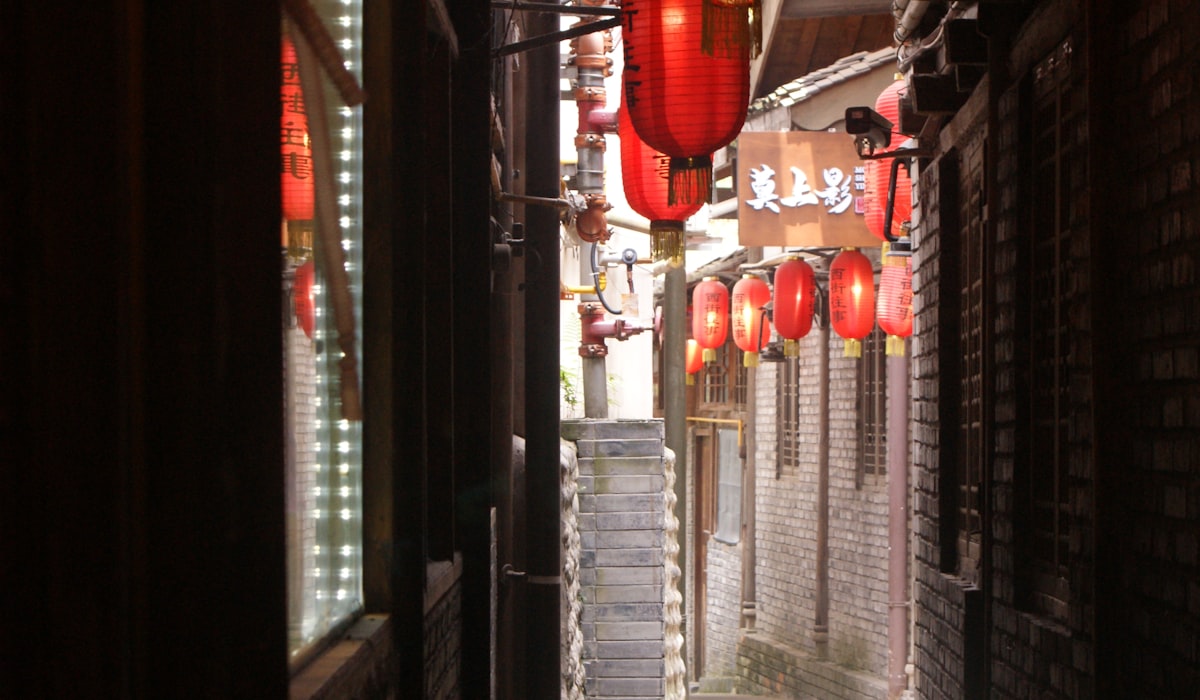 Chinese alleyway with red lanterns